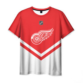 Мужская футболка 3D с принтом Detroit Red Wings в Санкт-Петербурге, 100% полиэфир | прямой крой, круглый вырез горловины, длина до линии бедер | Тематика изображения на принте: america | canada | hockey | nhl | usa | америка | детройт | канада | лед | нхл | ред | сша | уингз | хоккей