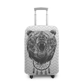 Чехол для чемодана 3D с принтом Bear Dreamcatcher в Санкт-Петербурге, 86% полиэфир, 14% спандекс | двустороннее нанесение принта, прорези для ручек и колес | Тематика изображения на принте: bear | beast | forest | russia | siberian | зверь | лес | ловец | медведь | россия | сибирь | сон | ярость
