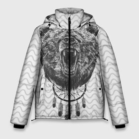 Мужская зимняя куртка 3D с принтом Bear Dreamcatcher в Санкт-Петербурге, верх — 100% полиэстер; подкладка — 100% полиэстер; утеплитель — 100% полиэстер | длина ниже бедра, свободный силуэт Оверсайз. Есть воротник-стойка, отстегивающийся капюшон и ветрозащитная планка. 

Боковые карманы с листочкой на кнопках и внутренний карман на молнии. | Тематика изображения на принте: bear | beast | forest | russia | siberian | зверь | лес | ловец | медведь | россия | сибирь | сон | ярость