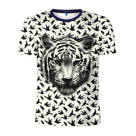 Мужская футболка 3D спортивная с принтом Tiger Dreams в Санкт-Петербурге, 100% полиэстер с улучшенными характеристиками | приталенный силуэт, круглая горловина, широкие плечи, сужается к линии бедра | bird | cat | dream | fly | tiger | кис | кот | кошка | мечте | мяу | полет | птица | тигр