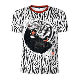 Мужская футболка 3D спортивная с принтом Yin Yang Tigers в Санкт-Петербурге, 100% полиэстер с улучшенными характеристиками | приталенный силуэт, круглая горловина, широкие плечи, сужается к линии бедра | tiger | yin yang | инь ян | китай | сила | тигр | ярость