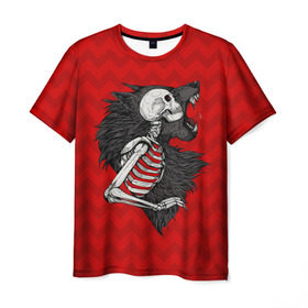 Мужская футболка 3D с принтом Wolf Rage в Санкт-Петербурге, 100% полиэфир | прямой крой, круглый вырез горловины, длина до линии бедер | animal | beast | bone | rage | skelet | skull | wolf | волк | животное | зверь | кости | скелет | череп | ярость
