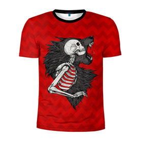 Мужская футболка 3D спортивная с принтом Wolf Rage в Санкт-Петербурге, 100% полиэстер с улучшенными характеристиками | приталенный силуэт, круглая горловина, широкие плечи, сужается к линии бедра | animal | beast | bone | rage | skelet | skull | wolf | волк | животное | зверь | кости | скелет | череп | ярость