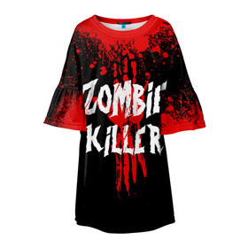 Детское платье 3D с принтом Zombie Killer в Санкт-Петербурге, 100% полиэстер | прямой силуэт, чуть расширенный к низу. Круглая горловина, на рукавах — воланы | Тематика изображения на принте: blood | dark | killer | monster | zombie | зомби | кровь | монстр | нечисть