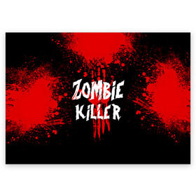 Поздравительная открытка с принтом Zombie Killer в Санкт-Петербурге, 100% бумага | плотность бумаги 280 г/м2, матовая, на обратной стороне линовка и место для марки
 | blood | dark | killer | monster | zombie | зомби | кровь | монстр | нечисть