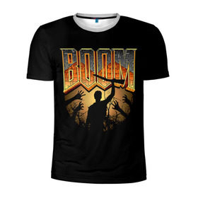 Мужская футболка 3D спортивная с принтом Zombie Boom в Санкт-Петербурге, 100% полиэстер с улучшенными характеристиками | приталенный силуэт, круглая горловина, широкие плечи, сужается к линии бедра | doom | зомби