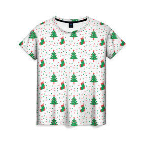 Женская футболка 3D с принтом Узор 2017 в Санкт-Петербурге, 100% полиэфир ( синтетическое хлопкоподобное полотно) | прямой крой, круглый вырез горловины, длина до линии бедер | ангел | ёлка | ель | зима | колокольчик | нг | новый год | олень | рождество | санта | снег