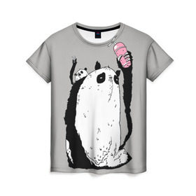 Женская футболка 3D с принтом panda в Санкт-Петербурге, 100% полиэфир ( синтетическое хлопкоподобное полотно) | прямой крой, круглый вырез горловины, длина до линии бедер | dd | drop dead | dropdead | panda