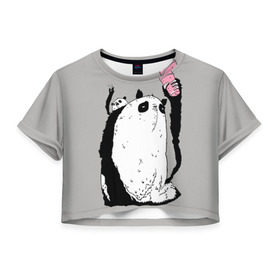 Женская футболка 3D укороченная с принтом panda в Санкт-Петербурге, 100% полиэстер | круглая горловина, длина футболки до линии талии, рукава с отворотами | dd | drop dead | dropdead | panda