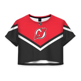 Женская футболка 3D укороченная с принтом New Jersey Devils в Санкт-Петербурге, 100% полиэстер | круглая горловина, длина футболки до линии талии, рукава с отворотами | america | canada | hockey | nhl | usa | америка | девилз | джерси | канада | лед | нхл | нью | сша | хоккей