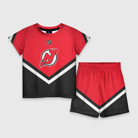 Детский костюм с шортами 3D с принтом New Jersey Devils в Санкт-Петербурге,  |  | america | canada | hockey | nhl | usa | америка | девилз | джерси | канада | лед | нхл | нью | сша | хоккей