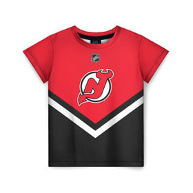 Детская футболка 3D с принтом New Jersey Devils в Санкт-Петербурге, 100% гипоаллергенный полиэфир | прямой крой, круглый вырез горловины, длина до линии бедер, чуть спущенное плечо, ткань немного тянется | america | canada | hockey | nhl | usa | америка | девилз | джерси | канада | лед | нхл | нью | сша | хоккей