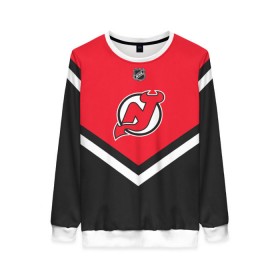 Женский свитшот 3D с принтом New Jersey Devils в Санкт-Петербурге, 100% полиэстер с мягким внутренним слоем | круглый вырез горловины, мягкая резинка на манжетах и поясе, свободная посадка по фигуре | america | canada | hockey | nhl | usa | америка | девилз | джерси | канада | лед | нхл | нью | сша | хоккей