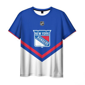 Мужская футболка 3D с принтом New York Rangers в Санкт-Петербурге, 100% полиэфир | прямой крой, круглый вырез горловины, длина до линии бедер | america | canada | hockey | nhl | usa | америка | канада | лед | нхл | нью йорк | рейнджерс | сша | хоккей