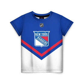 Детская футболка 3D с принтом New York Rangers в Санкт-Петербурге, 100% гипоаллергенный полиэфир | прямой крой, круглый вырез горловины, длина до линии бедер, чуть спущенное плечо, ткань немного тянется | Тематика изображения на принте: america | canada | hockey | nhl | usa | америка | канада | лед | нхл | нью йорк | рейнджерс | сша | хоккей