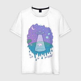 Мужская футболка хлопок с принтом alien в Санкт-Петербурге, 100% хлопок | прямой крой, круглый вырез горловины, длина до линии бедер, слегка спущенное плечо. | alien | cute | space | tmblr | tumbler | космос | нло