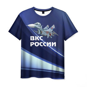 Мужская футболка 3D с принтом ВКС России в Санкт-Петербурге, 100% полиэфир | прямой крой, круглый вырез горловины, длина до линии бедер | Тематика изображения на принте: su 30 | ввс | вкс | лётчик | окб сухого | пилот | россия | самолёт | су 30