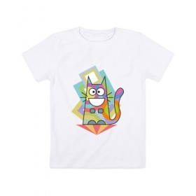 Детская футболка хлопок с принтом Психокот в Санкт-Петербурге, 100% хлопок | круглый вырез горловины, полуприлегающий силуэт, длина до линии бедер | Тематика изображения на принте: абстракция | кот | психоделика