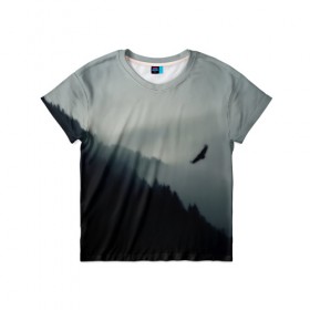 Детская футболка 3D с принтом Орёл в Санкт-Петербурге, 100% гипоаллергенный полиэфир | прямой крой, круглый вырез горловины, длина до линии бедер, чуть спущенное плечо, ткань немного тянется | Тематика изображения на принте: горы | пейзаж | сумерки