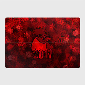 Магнитный плакат 3Х2 с принтом Огненный петух в Санкт-Петербурге, Полимерный материал с магнитным слоем | 6 деталей размером 9*9 см | животное | зима | красный | новый год | символ | снежинки