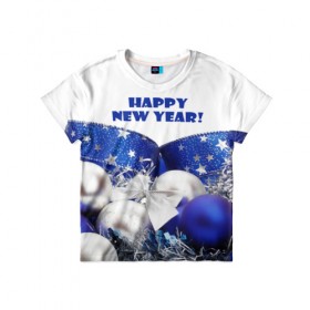 Детская футболка 3D с принтом Happy New Year в Санкт-Петербурге, 100% гипоаллергенный полиэфир | прямой крой, круглый вырез горловины, длина до линии бедер, чуть спущенное плечо, ткань немного тянется | Тематика изображения на принте: 