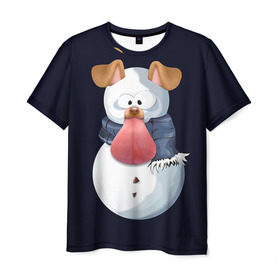 Мужская футболка 3D с принтом Снэпчат собака в Санкт-Петербурге, 100% полиэфир | прямой крой, круглый вырез горловины, длина до линии бедер | Тематика изображения на принте: snapchat | радуга | снеговик | снэпчат | уши | фильтр | язык