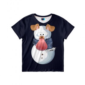 Детская футболка 3D с принтом Снэпчат собака в Санкт-Петербурге, 100% гипоаллергенный полиэфир | прямой крой, круглый вырез горловины, длина до линии бедер, чуть спущенное плечо, ткань немного тянется | Тематика изображения на принте: snapchat | радуга | снеговик | снэпчат | уши | фильтр | язык