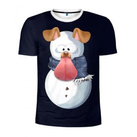 Мужская футболка 3D спортивная с принтом Снэпчат собака в Санкт-Петербурге, 100% полиэстер с улучшенными характеристиками | приталенный силуэт, круглая горловина, широкие плечи, сужается к линии бедра | Тематика изображения на принте: snapchat | радуга | снеговик | снэпчат | уши | фильтр | язык