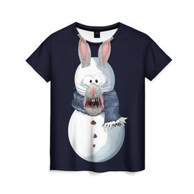 Женская футболка 3D с принтом Снэпчат кролик в Санкт-Петербурге, 100% полиэфир ( синтетическое хлопкоподобное полотно) | прямой крой, круглый вырез горловины, длина до линии бедер | snapchat | радуга | снеговик | снэпчат | уши | фильтр | язык