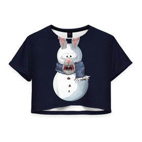 Женская футболка 3D укороченная с принтом Снэпчат кролик в Санкт-Петербурге, 100% полиэстер | круглая горловина, длина футболки до линии талии, рукава с отворотами | snapchat | радуга | снеговик | снэпчат | уши | фильтр | язык