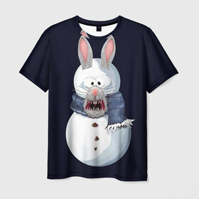 Мужская футболка 3D с принтом Снэпчат кролик в Санкт-Петербурге, 100% полиэфир | прямой крой, круглый вырез горловины, длина до линии бедер | snapchat | радуга | снеговик | снэпчат | уши | фильтр | язык