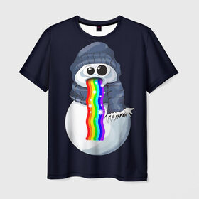 Мужская футболка 3D с принтом Снэпчат радуга в Санкт-Петербурге, 100% полиэфир | прямой крой, круглый вырез горловины, длина до линии бедер | snapchat | радуга | снеговик | снэпчат | уши | фильтр | язык