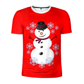 Мужская футболка 3D спортивная с принтом Снеговик в Санкт-Петербурге, 100% полиэстер с улучшенными характеристиками | приталенный силуэт, круглая горловина, широкие плечи, сужается к линии бедра | 2017 | дед мороз | зима | новый год | снеговик | снежинки