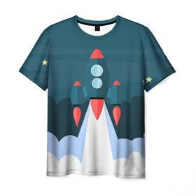 Мужская футболка 3D с принтом Ракета в Санкт-Петербурге, 100% полиэфир | прямой крой, круглый вырез горловины, длина до линии бедер | звёзды | космический корабль | космическое пространство | космос | созвездие