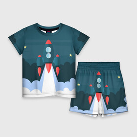 Детский костюм с шортами 3D с принтом Ракета в Санкт-Петербурге,  |  | звёзды | космический корабль | космическое пространство | космос | созвездие