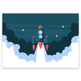 Поздравительная открытка с принтом Ракета в Санкт-Петербурге, 100% бумага | плотность бумаги 280 г/м2, матовая, на обратной стороне линовка и место для марки
 | звёзды | космический корабль | космическое пространство | космос | созвездие
