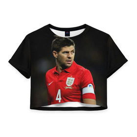 Женская футболка 3D укороченная с принтом Steven Gerrard в Санкт-Петербурге, 100% полиэстер | круглая горловина, длина футболки до линии талии, рукава с отворотами | england national team | premier league | steven gerrard | англия | ливерпуль | стивен джеррард | футбол