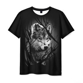 Мужская футболка 3D с принтом Серый волк в Санкт-Петербурге, 100% полиэфир | прямой крой, круглый вырез горловины, длина до линии бедер | animal | beast | grey | roar | wolf | волк | животное | зверь | рык | серый