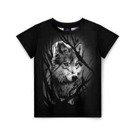 Детская футболка 3D с принтом Серый волк в Санкт-Петербурге, 100% гипоаллергенный полиэфир | прямой крой, круглый вырез горловины, длина до линии бедер, чуть спущенное плечо, ткань немного тянется | animal | beast | grey | roar | wolf | волк | животное | зверь | рык | серый