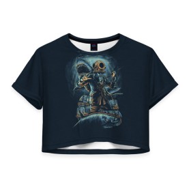 Женская футболка 3D укороченная с принтом Подводная охота в Санкт-Петербурге, 100% полиэстер | круглая горловина, длина футболки до линии талии, рукава с отворотами | shark | акула | водолаз | море | океан | охота
