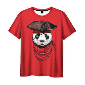 Мужская футболка 3D с принтом Панда пират в Санкт-Петербурге, 100% полиэфир | прямой крой, круглый вырез горловины, длина до линии бедер | Тематика изображения на принте: animal | bay | bear | beast | captain | panda | pirate | бухта | зверь | капитан | корабль | медведь | панда | пират