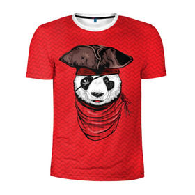 Мужская футболка 3D спортивная с принтом Панда пират в Санкт-Петербурге, 100% полиэстер с улучшенными характеристиками | приталенный силуэт, круглая горловина, широкие плечи, сужается к линии бедра | animal | bay | bear | beast | captain | panda | pirate | бухта | зверь | капитан | корабль | медведь | панда | пират