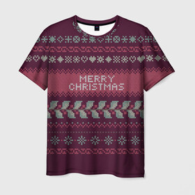 Мужская футболка 3D с принтом Merry Christmas в Санкт-Петербурге, 100% полиэфир | прямой крой, круглый вырез горловины, длина до линии бедер | 2017 | merry christmas | год | дед мороз | новый год | олени | орнамент | рождество | санта | узор