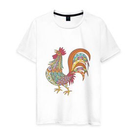 Мужская футболка хлопок с принтом Этно мотив в Санкт-Петербурге, 100% хлопок | прямой крой, круглый вырез горловины, длина до линии бедер, слегка спущенное плечо. | курица | петух | символ