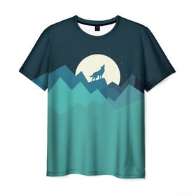 Мужская футболка 3D с принтом Воющий волк в Санкт-Петербурге, 100% полиэфир | прямой крой, круглый вырез горловины, длина до линии бедер | animal | beast | moon | night | wolf | вой | волк | животное | зверь | луна | ночь