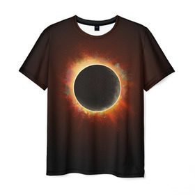 Мужская футболка 3D с принтом Солнечное затмение в Санкт-Петербурге, 100% полиэфир | прямой крой, круглый вырез горловины, длина до линии бедер | eclipse | moon | planet | solar | space | star | sun | затмение | звезда | космос | луна | планета | солнце