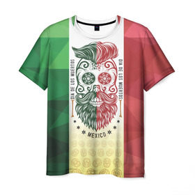 Мужская футболка 3D с принтом Мексика в Санкт-Петербурге, 100% полиэфир | прямой крой, круглый вырез горловины, длина до линии бедер | Тематика изображения на принте: мексика | флаг | череп