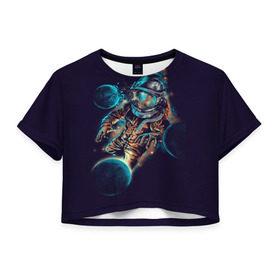Женская футболка 3D укороченная с принтом Космический удар в Санкт-Петербурге, 100% полиэстер | круглая горловина, длина футболки до линии талии, рукава с отворотами | cosmonaut | galaxy | planet | space | star | астронавт | галактика | звезда | космонавт | космос | планета