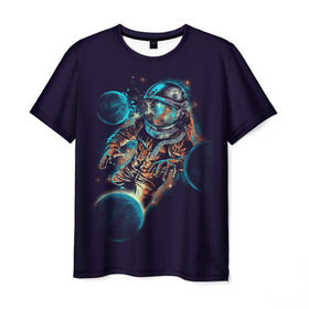 Мужская футболка 3D с принтом Космический удар в Санкт-Петербурге, 100% полиэфир | прямой крой, круглый вырез горловины, длина до линии бедер | Тематика изображения на принте: cosmonaut | galaxy | planet | space | star | астронавт | галактика | звезда | космонавт | космос | планета