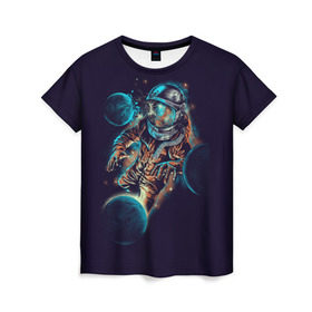 Женская футболка 3D с принтом Космический удар в Санкт-Петербурге, 100% полиэфир ( синтетическое хлопкоподобное полотно) | прямой крой, круглый вырез горловины, длина до линии бедер | cosmonaut | galaxy | planet | space | star | астронавт | галактика | звезда | космонавт | космос | планета